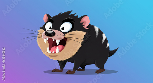 Cartoon Tasmanian Devil with Wide Eyes and Open Mouth on Gradient Background.