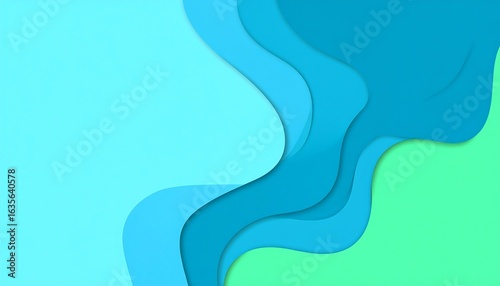Abstract wavy shapes in light blue, teal, and mint green.  Layered, 3D effect