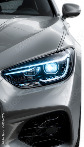 Luxury car headlight close-up.
