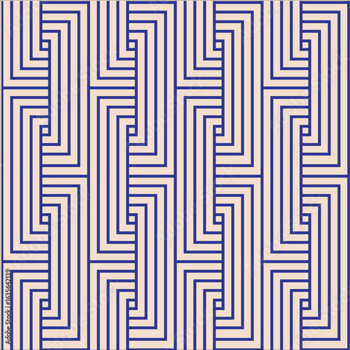 Abstract geometric pattern with interlocking blue lines. A seamless linear concept for modern background design.