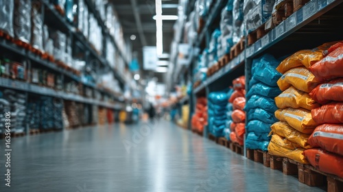 Wallpaper Mural A wide aisle in a retail store with colorful bags stacked on shelves, showcasing an organized layout for easy shopping. Torontodigital.ca