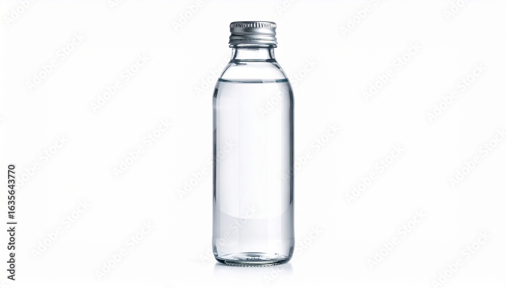 A clear water bottle stands upright against a seamless white background—its transparent form containing stillness, purity, and latent motion A clear water bottle stands upright against a seamless white background—its transparent form containing stillness, purity, and latent motion