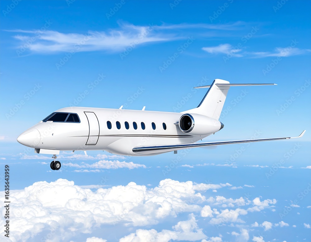Fototapeta premium Private jet soaring above clouds
