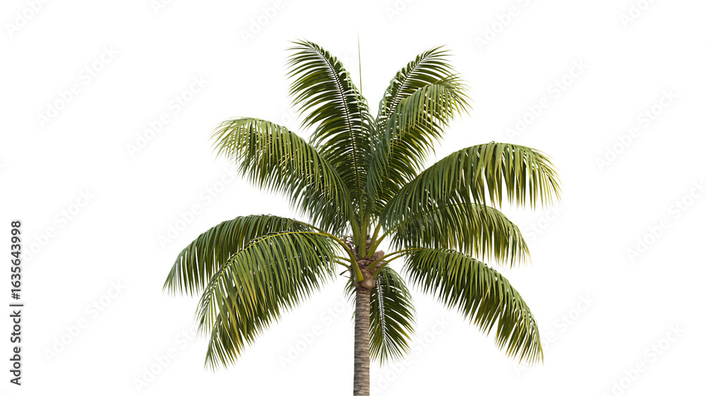 Fototapeta premium A solitary palm tree with lush green fronds against a stark black background