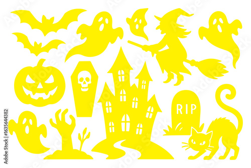 Set of Halloween silhouettes on a white background 