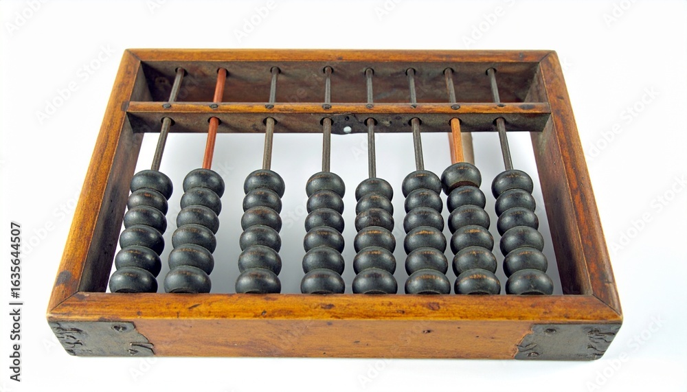 A weathered wooden abacus sits alone against a stark white backdrop—its worn beads frozen mid-count, echoing the rhythm of memory, ritual, and the choreography of logic. A weathered wooden abacus sits alone against a stark white backdrop—its worn beads frozen mid-count, echoing the rhythm of memory, ritual, and the choreography of logic.