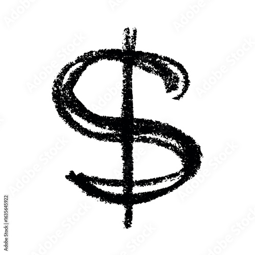 Hand drawn dollar currency symbol. Brush stroke doodle. Single element for design