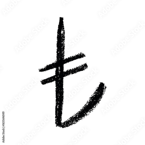 Hand drawn turkish lira currency symbol. Brush stroke doodle. Single element for design