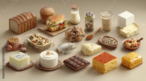 Variety of Foods, Dairy, Bread, Sweets