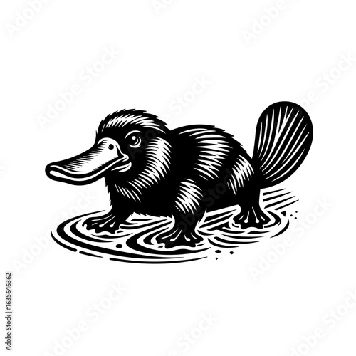 Illustration of a platypus swimming in water isolated on white background