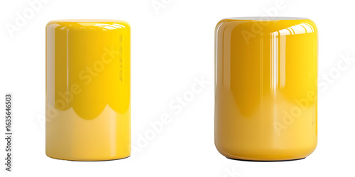 Yellow glossy pedestal designed for retail displays or product showcases isolated on a transparent background