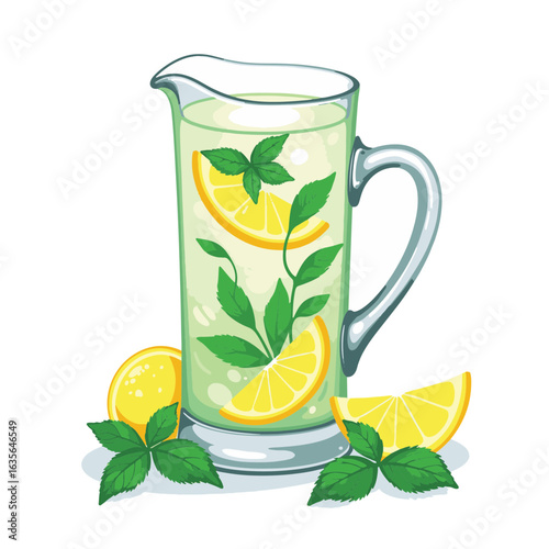 Refreshing iced herbal infusion in glass pitcher, summer delight