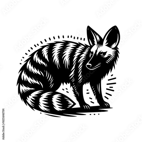 Aardwolf illustration isolated on white background, showcasing its striped pattern