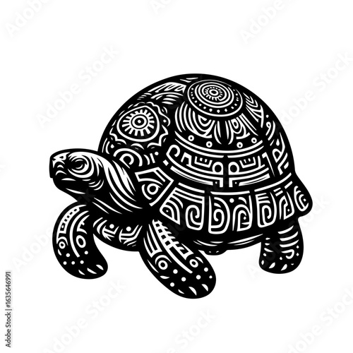 Ornamental turtle with decorative shell isolated on white background