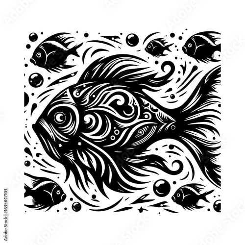 Wallpaper Mural A black and white illustration of a fish isolated on white background Torontodigital.ca