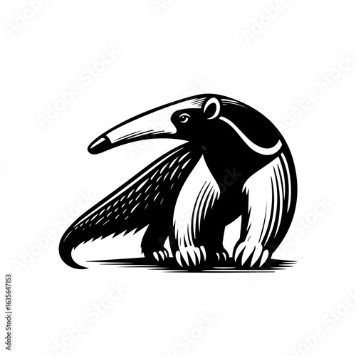 Illustration of an anteater isolated on white background, a unique animal