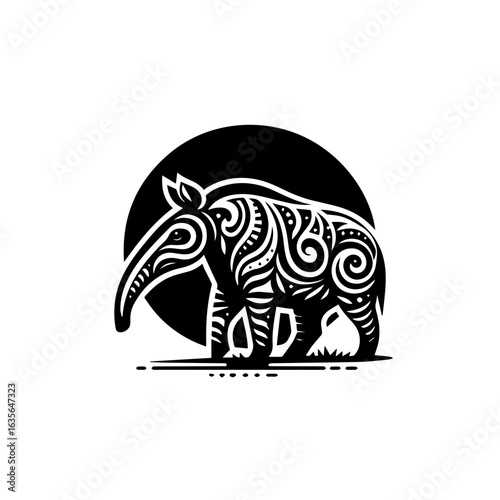 Stylized tapir illustration isolated on white background with abstract patterns