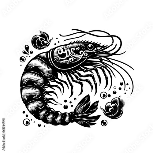 A detailed shrimp illustration isolated on white background