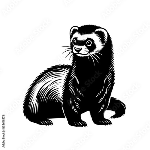 Charming ferret illustration with detailed fur texture isolated on white background