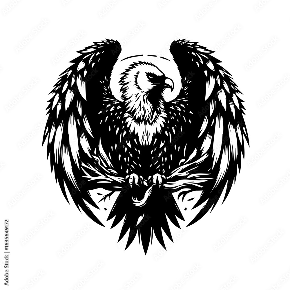 Obraz premium Majestic eagle with spread wings isolated on white background illustration