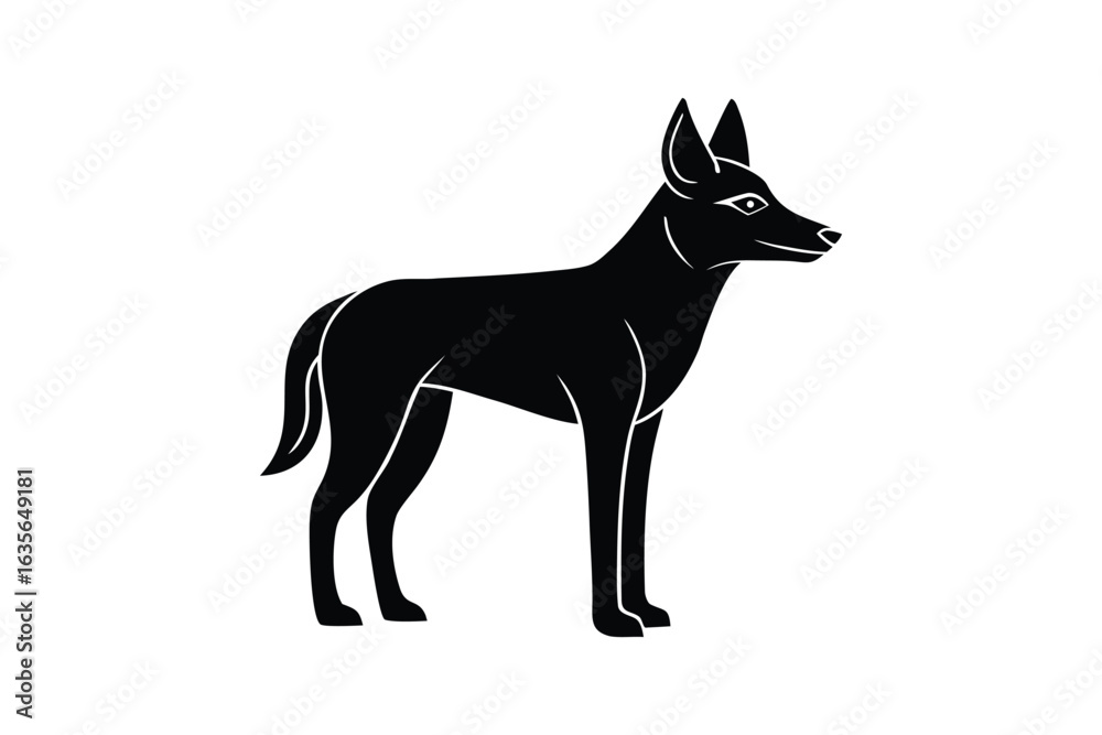 Fototapeta premium Black silhouette art illustration of a wild dog standing alert position.eps