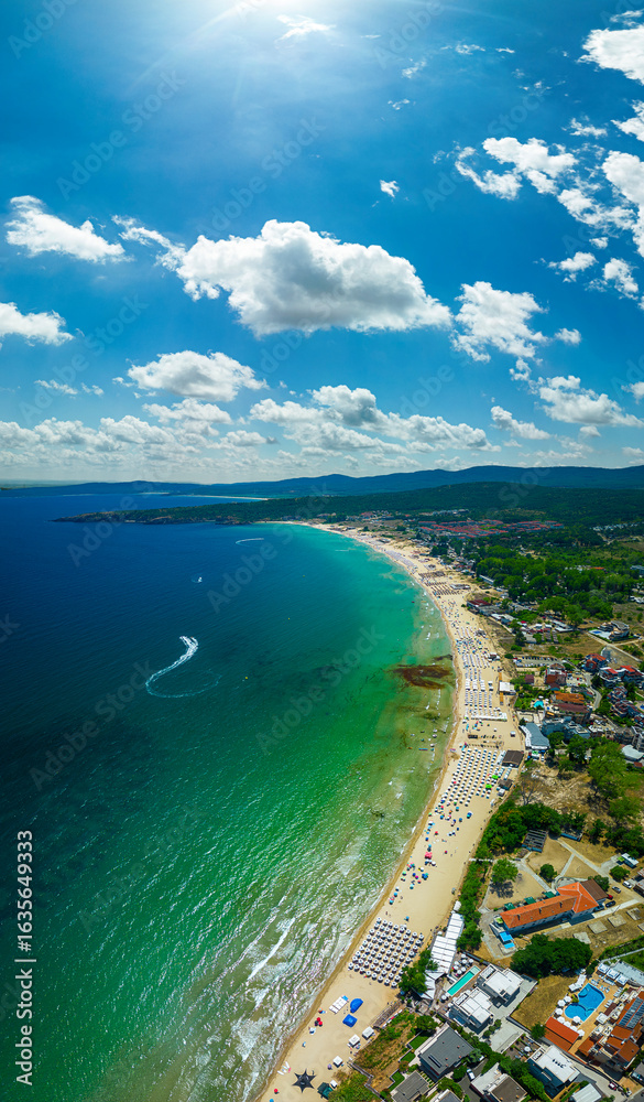 Fototapeta premium Aerial panorama of Beach at Kavatsite Region near Sozopol, Burgas Region, Bulgaria 