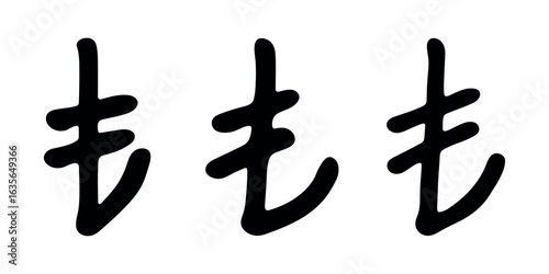Set of hand drawn turkish lira currency symbol. Brush stroke doodle. Single element for design