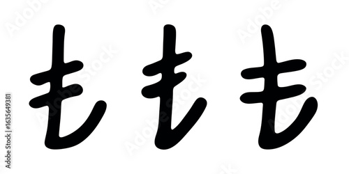Set of hand drawn turkish lira currency symbol. Brush stroke doodle. Single element for design