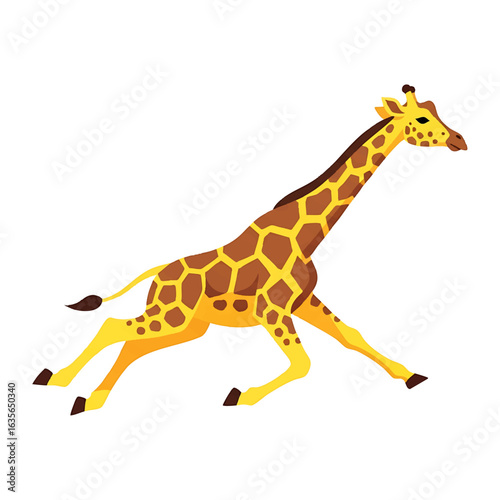 Cartoon giraffe running with its legs extended, depicted in a flat, stylized design against a white background.