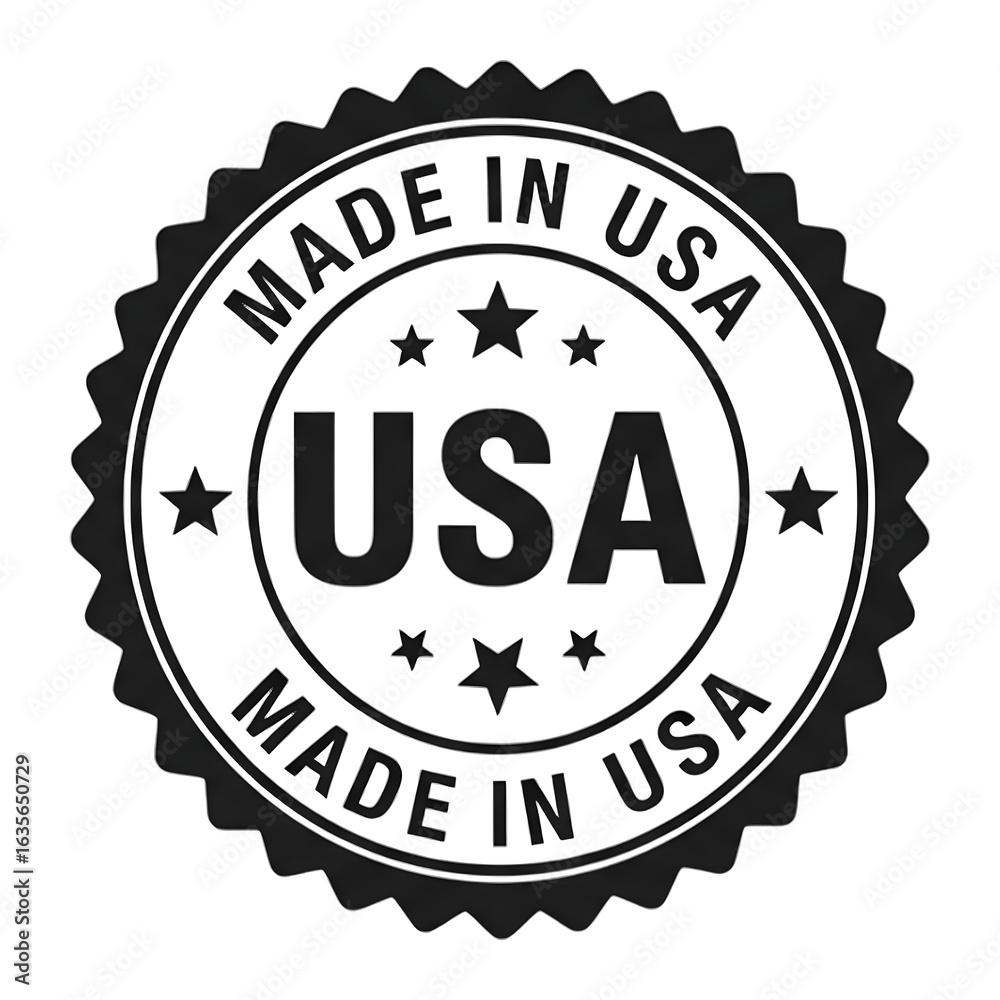 Classic circular made in usa emblem with stars and text isolated on transparent background Classic circular made in usa emblem with stars and text isolated on transparent background