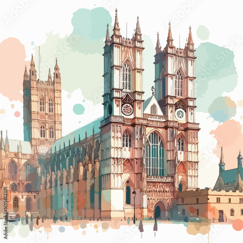 watercolor Westminster Abbey vector , watercolor  Westminster Abbey