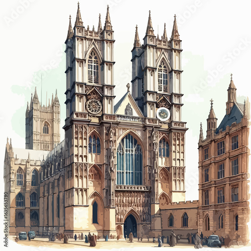 watercolor Westminster Abbey vector , watercolor  Westminster Abbey