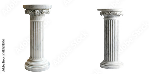 Fluted white marble pedestal with smooth polished finish and elegant design isolated on transparent background