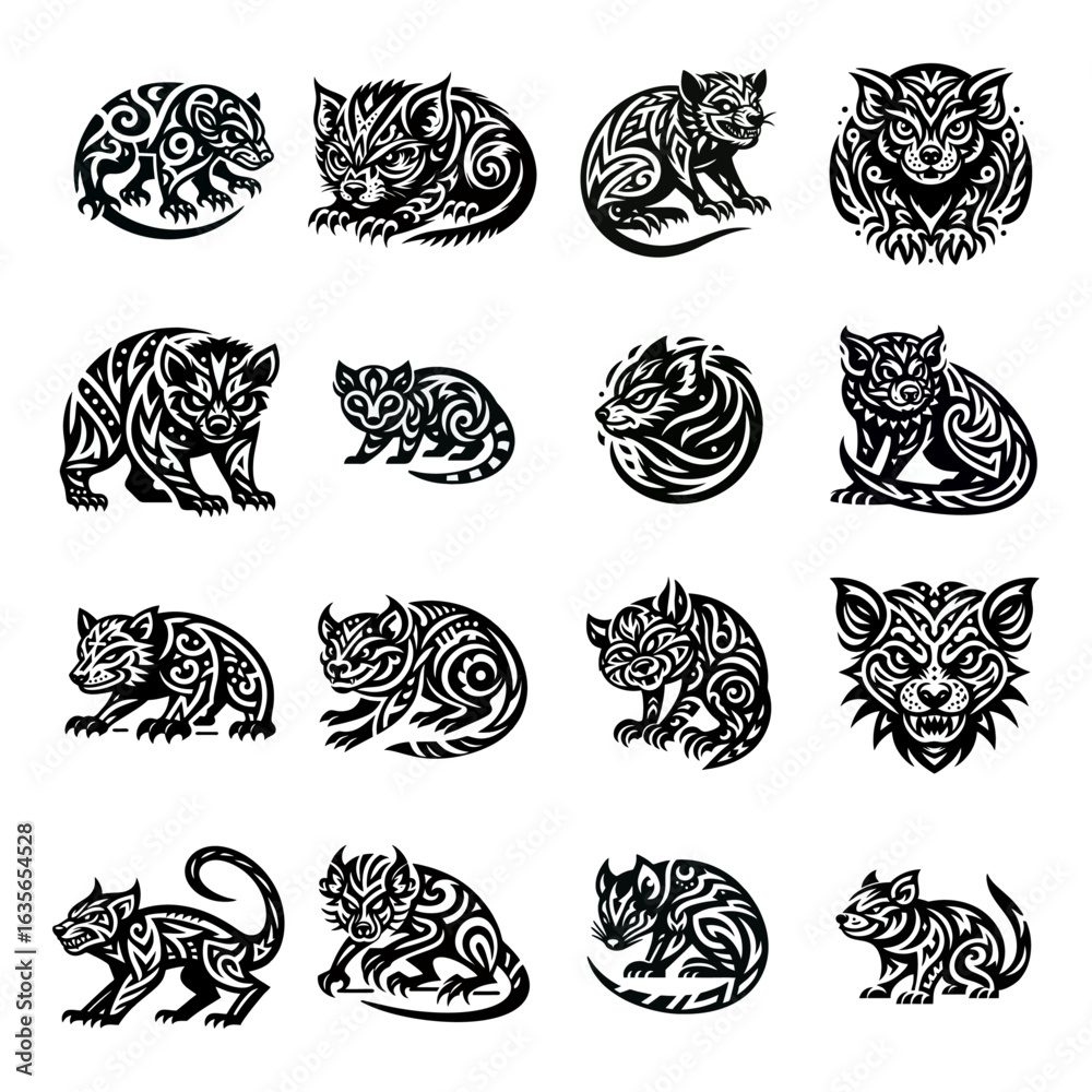 Obraz premium Black and White Vector Illustration of Tasmanian Devils