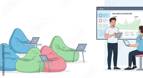 Informal Business Meeting With Wellness Data On A Digital Display