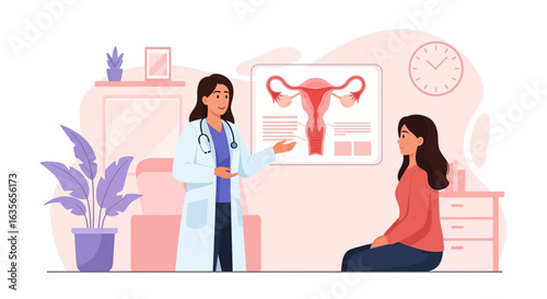 Gynecologist Explaining Female Reproductive System to a Patient Illustration