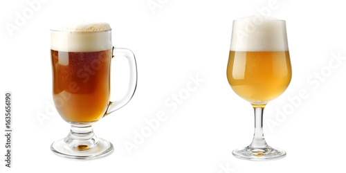 Glass of beer with foam isolated on transparent background