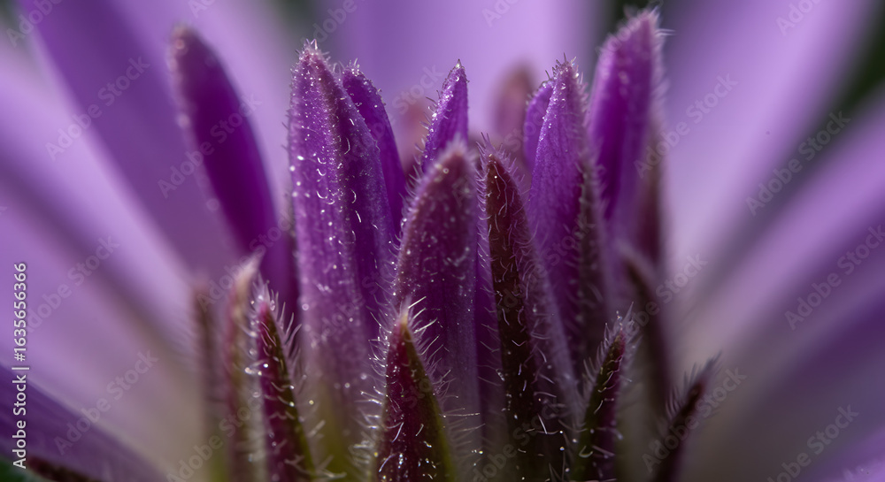 Fototapeta premium A captivating close-up of purple flower petals, revealing intricate textures and subtle water