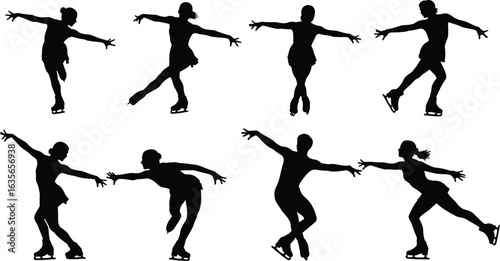Figure skating silhouette, ice skater pose, graceful movement, athletic performance, skating technique, winter sport, dynamic motion, elegant posture, frozen moment, balance