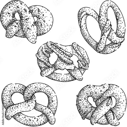 pretzel set sketch hand drawn vector