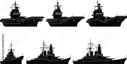 Naval warship silhouette, aircraft carrier, battleship design, military vessel, maritime strategy, ship vector, navy icon, black graphic, historic fleet, sea power