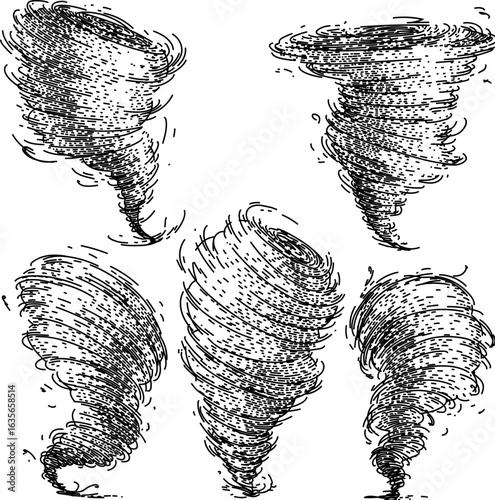 tornado set sketch hand drawn vector