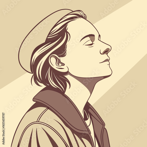 Serene Contemplation: A thoughtful young man with closed eyes and a sense of peace, experiencing a moment of quiet reflection.