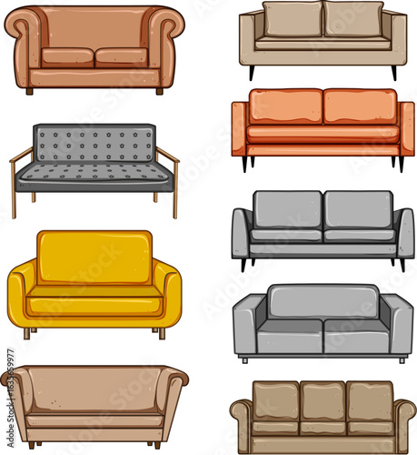 couch leather set cartoon vector illustration