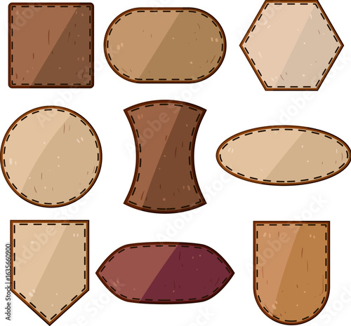 leather patch set cartoon vector illustration