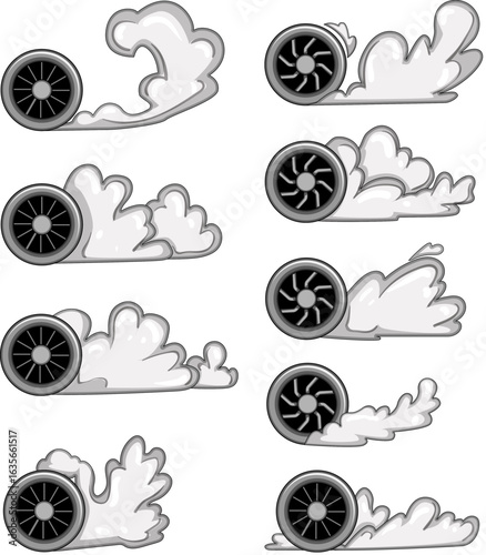 tire smoke set cartoon vector illustration