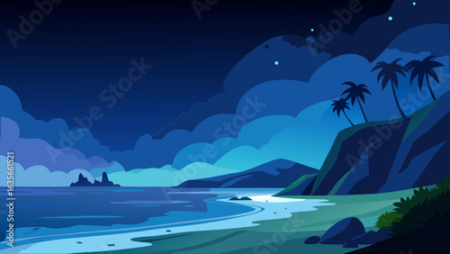 Starry Tropical Beach at Night with Milky Way and Waves