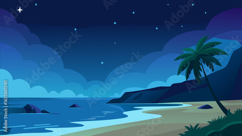 Starry Tropical Beach at Night with Milky Way and Waves