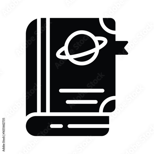 A modern glyph icon of detailed space book