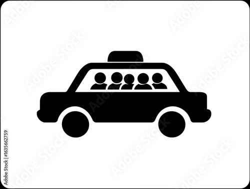 Taxi with multiple passengers represented as icons on white background  